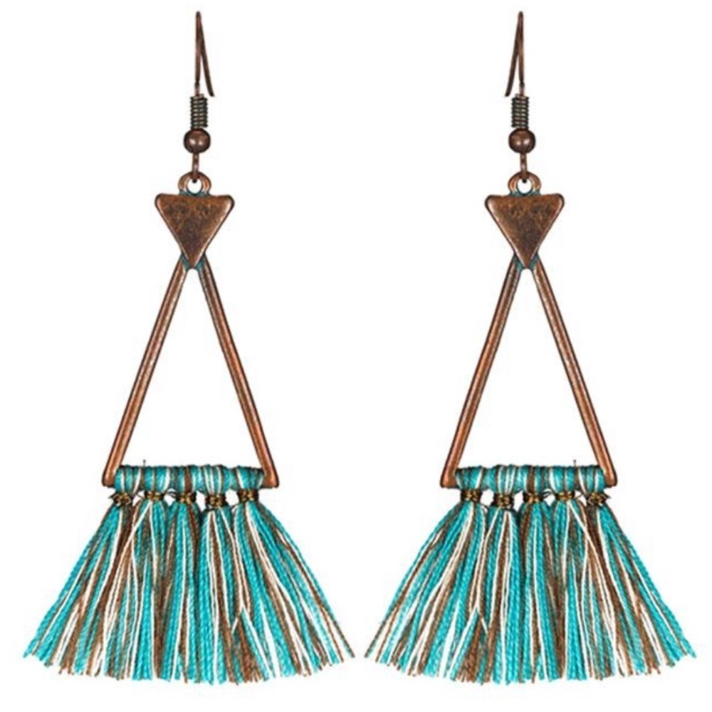 Boho Tribal Triangle Long Thread Tassel Earrings